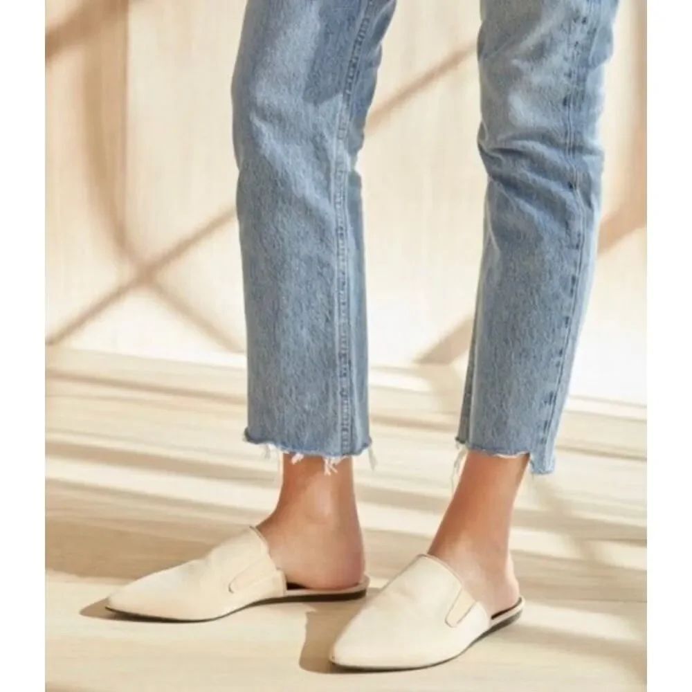 Jenni Kayne Cream Leather Pointed Toe Mule Slides Minimalist Flats 36 US 6